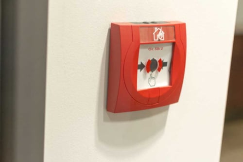 close up of a fire alarm system (EN 54 series), placed in the wall of a building for safety against fire