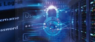 Digital cybersecurity concept with a padlock and server room, highlighting data protection and network security