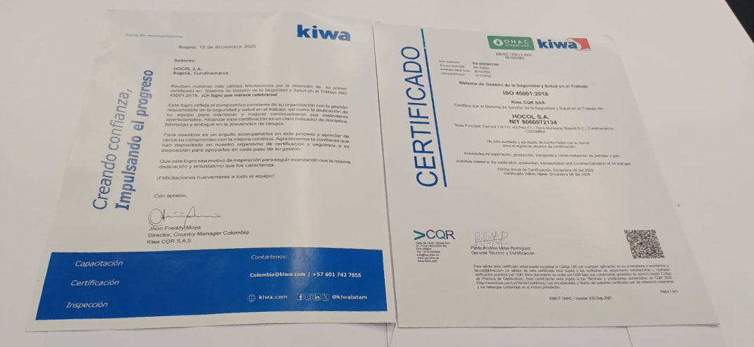 Certificado ISO 45001 Hocol-Kiwa