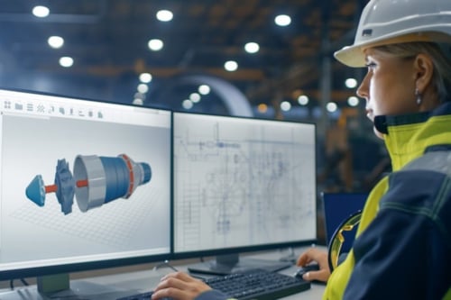 Woman working in technical factory