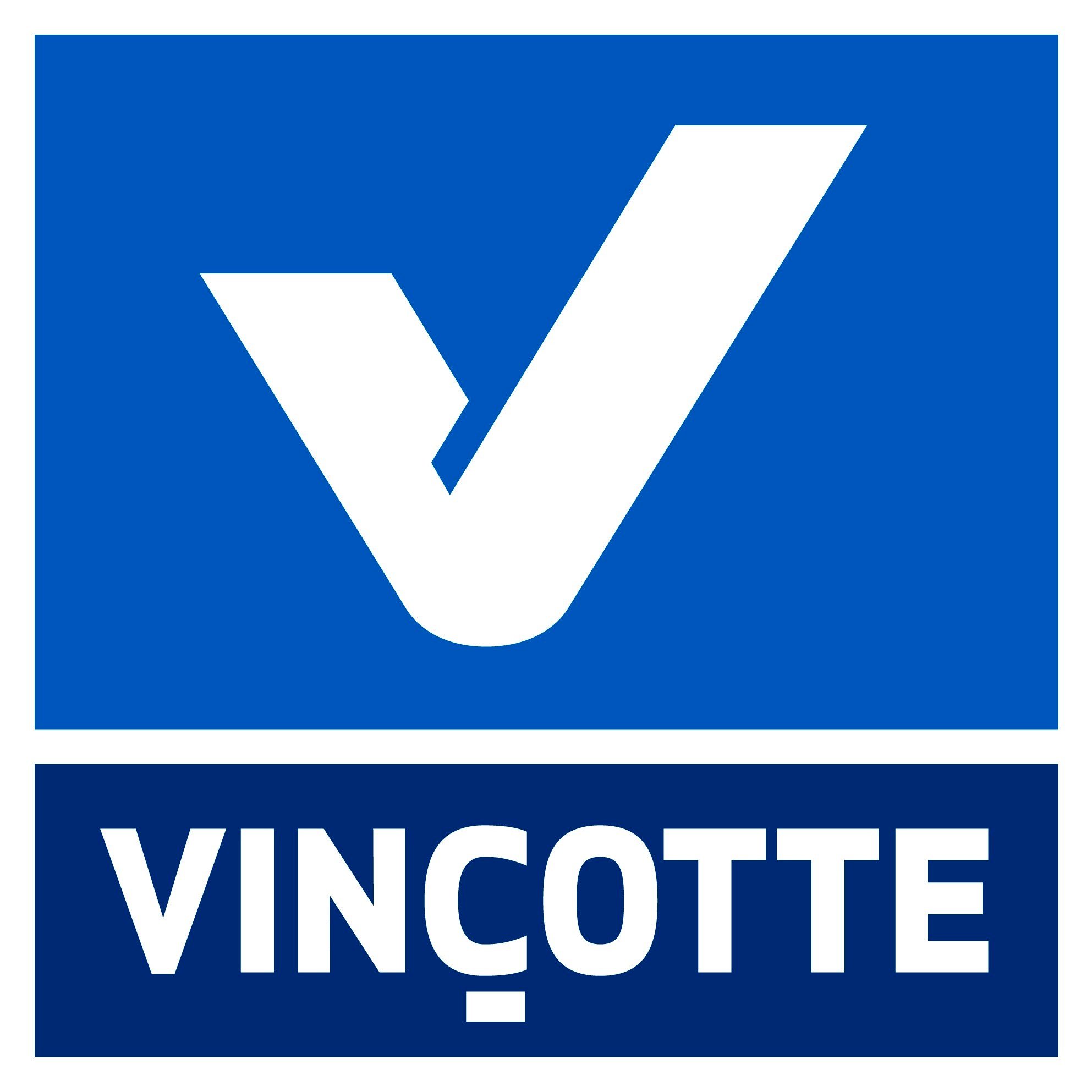 Vincotte logo featuring a stylized white checkmark on a blue background with the company name below in bold lettering
