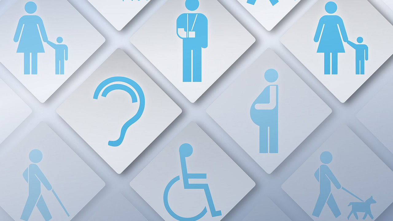 Skyltar illustrationer som visar olika funktionshinder.